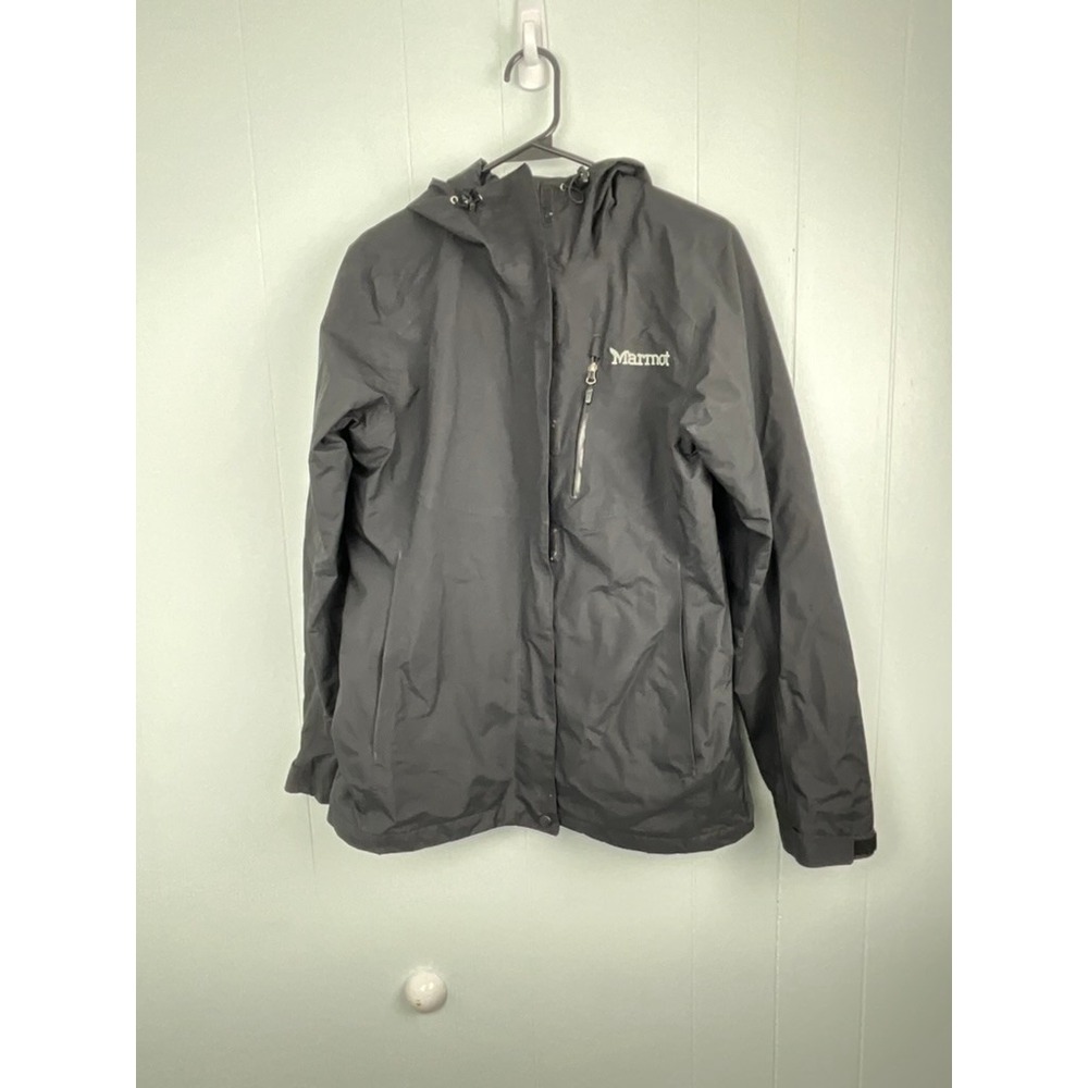 Marmot Mens Black Hooded Rain Jacket‎ Shell Full Zip Size Small HAKR-6.27